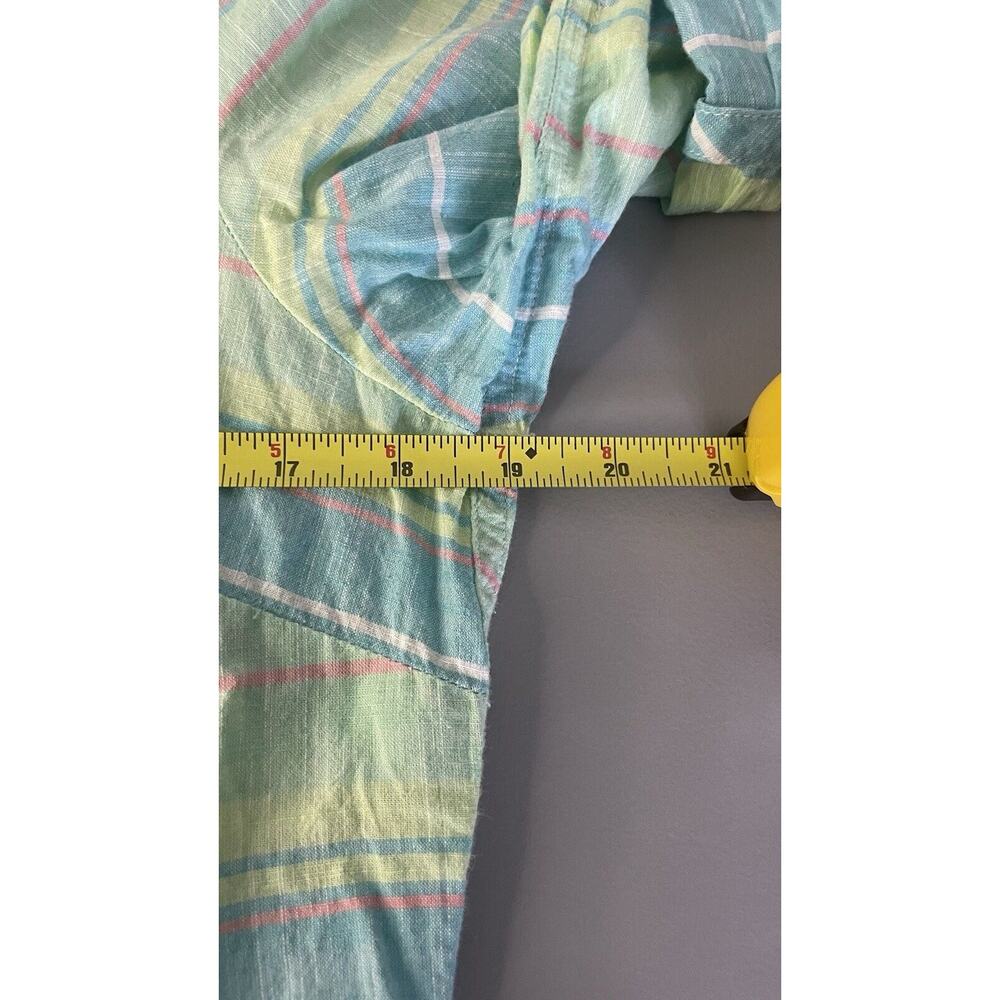 Columbia Plaid Shirt 1/4 Button Pocket Long Roll Tab Sleeves Pastel Cotton Top M - Picture 10 of 12